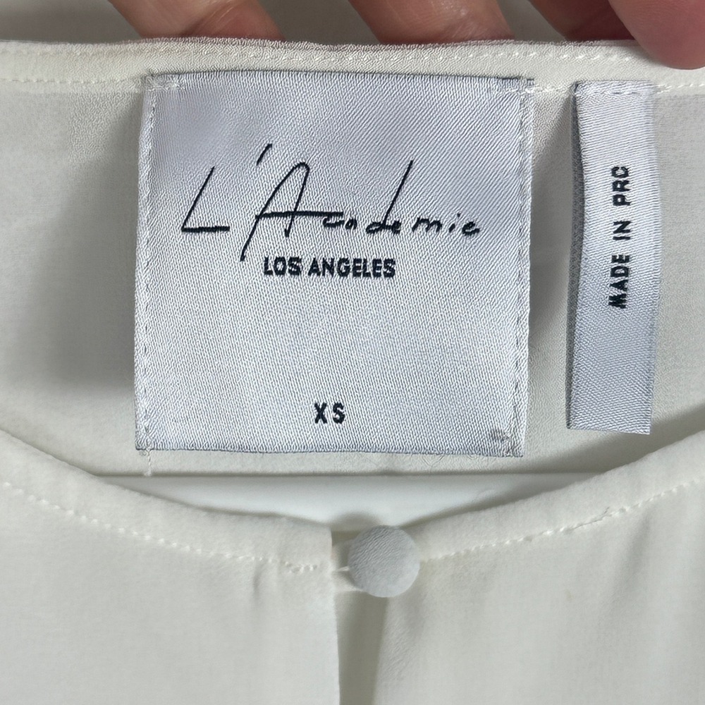 L'Academie White Peplum Button Front Blouse Top Womens Sz XS Revolve Semi Sheer - Picture 4 of 16